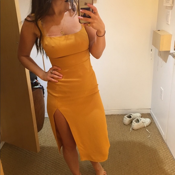 Reformation Dresses & Skirts - Yellow Reformation Christina Dress Mid-Length Tight-Fitting Side Slit